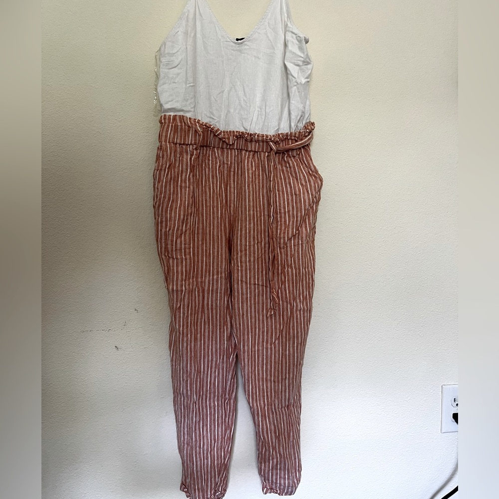Shinestar Orange and White Striped Jumpsuit